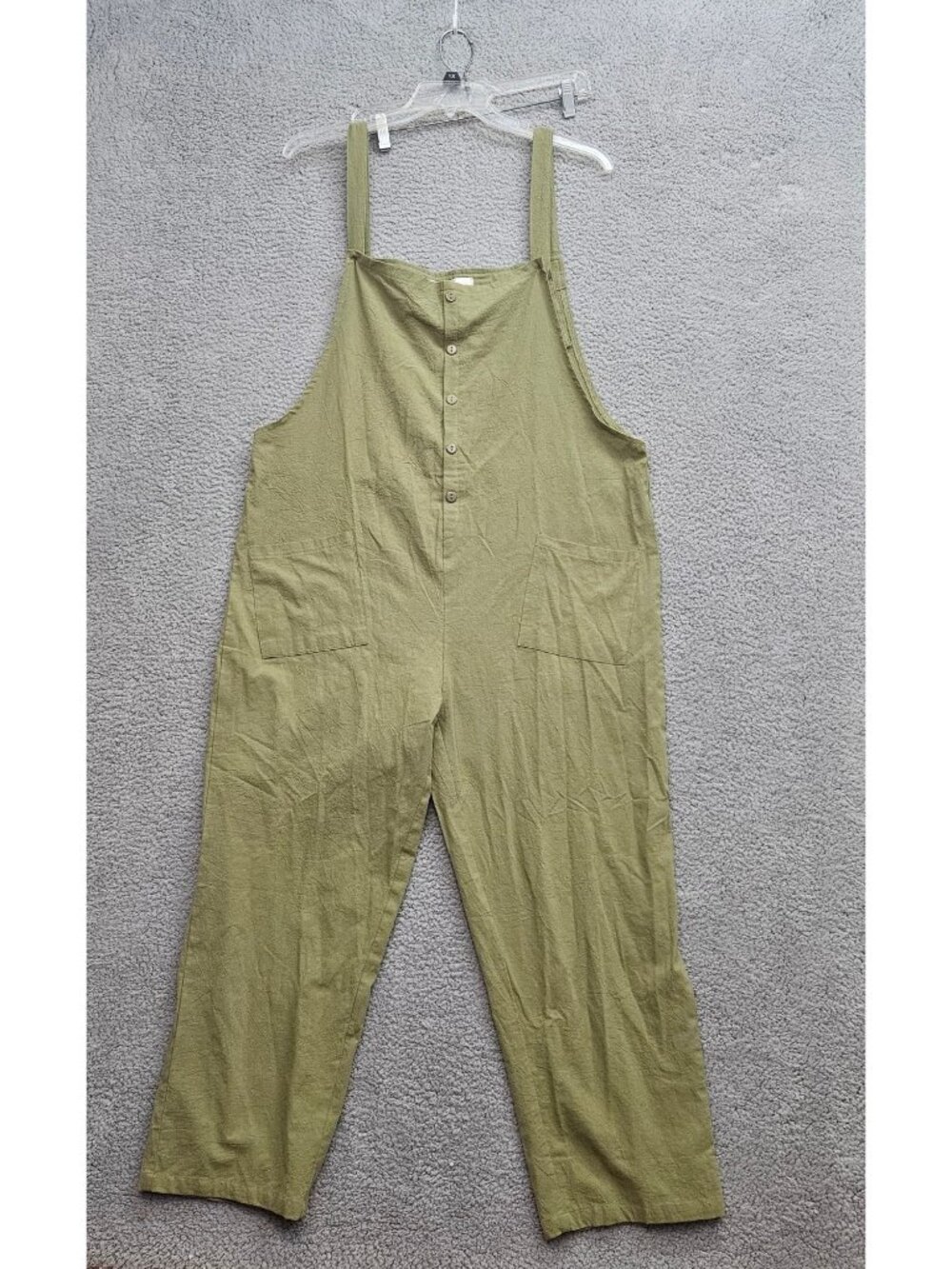 Aedvoouer Womens Olive Green Linen Blend Button-Front Overalls With Pockets